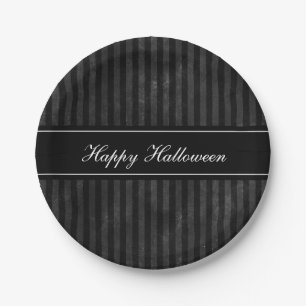 Prato De Papel Elegantes Listras Pretas Vintage Feliz Halloween