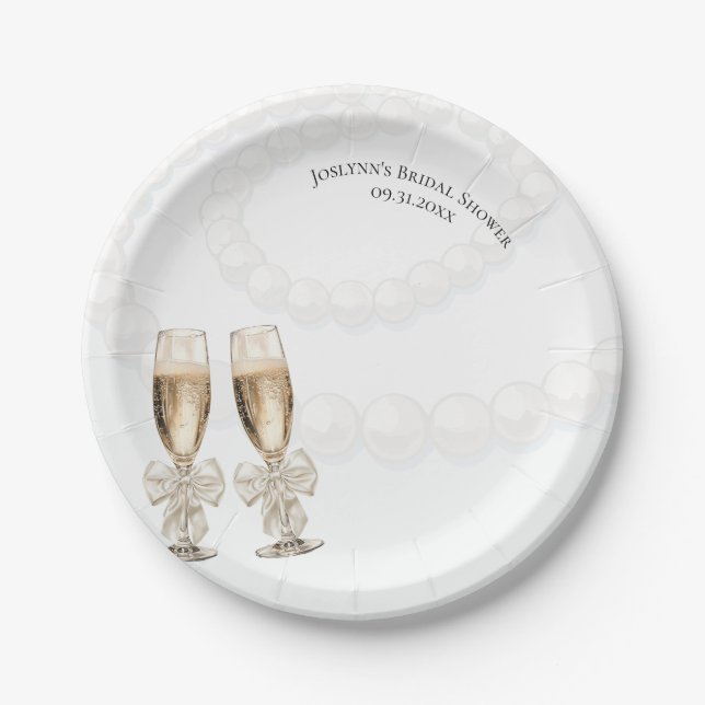 Prato De Papel Elegantes Pérolas Brancas e Brunch de Noiva com Pr (Frente)