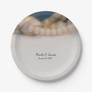 Prato De Papel Elegantes Pérolas & Conchas de Praia Casamento