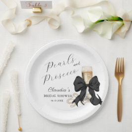 Prato De Papel Elegantes Pérolas & Prosecco Laço Preto Festa de N