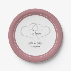 Prato De Papel Elegantes Placas de Casamento Rosa Poeira Branco S