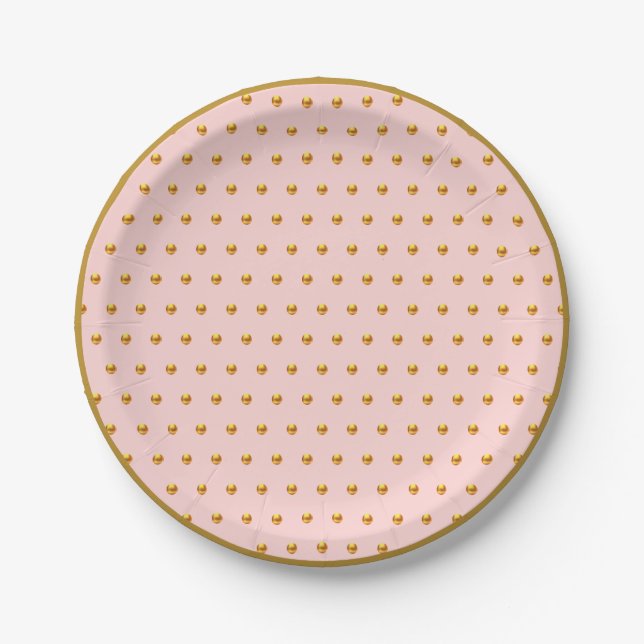 Prato De Papel Elegantes Pontos Polka Dourados (Frente)