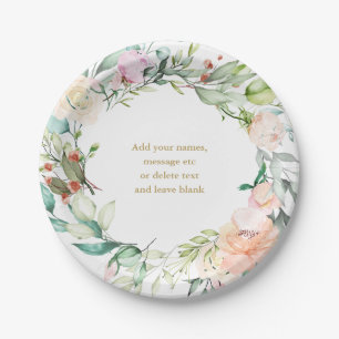 Prato De Papel Elegantes Rosas em Aquarela Grinalda Floral