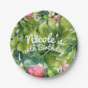 Prato De Papel Elegantes Trópicos Folhas Verdes Florais Aquarela