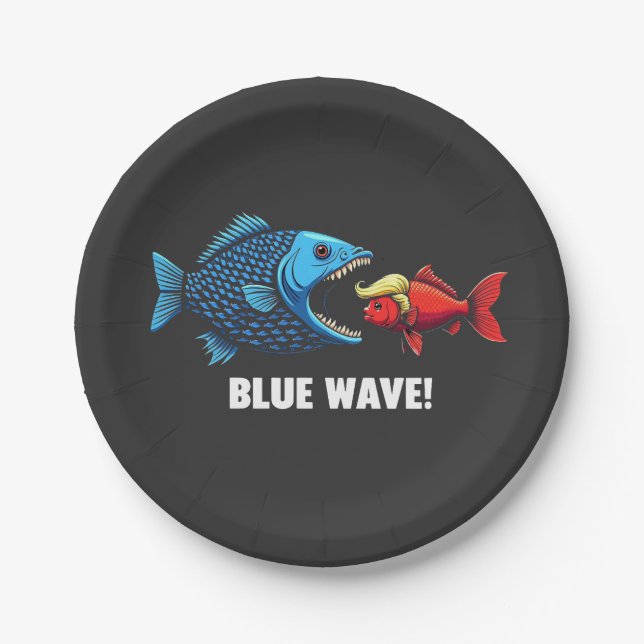 Prato De Papel Eleição de Peixe Blue Wave Kamala Harris Walz (Frente)
