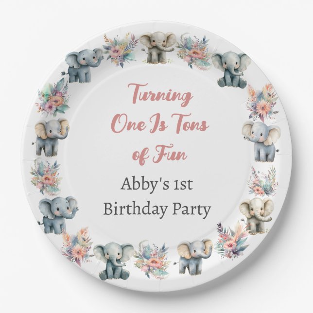 Prato De Papel Elephants & Boho Jungle Flowday (Frente)