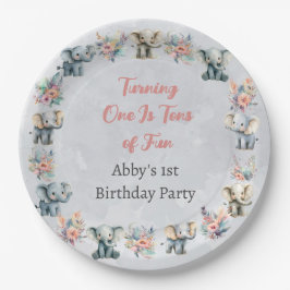 Prato De Papel Elephants & Boho Jungle Flowers no Aniversário da 