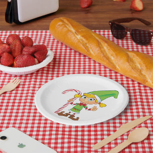 Prato De Papel Elf Girl With Candy Cane