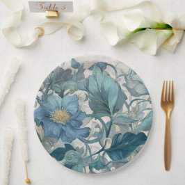 Prato De Papel Elise Blue Jardim Floral Nouveau