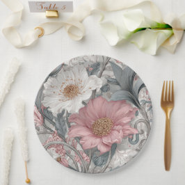 Prato De Papel Elise Rosa e Cinza Jardim Nouveau
