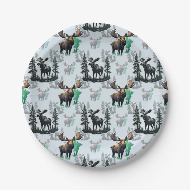 Prato De Papel Elk Moose Antlers Deer Pattern Design (Frente)