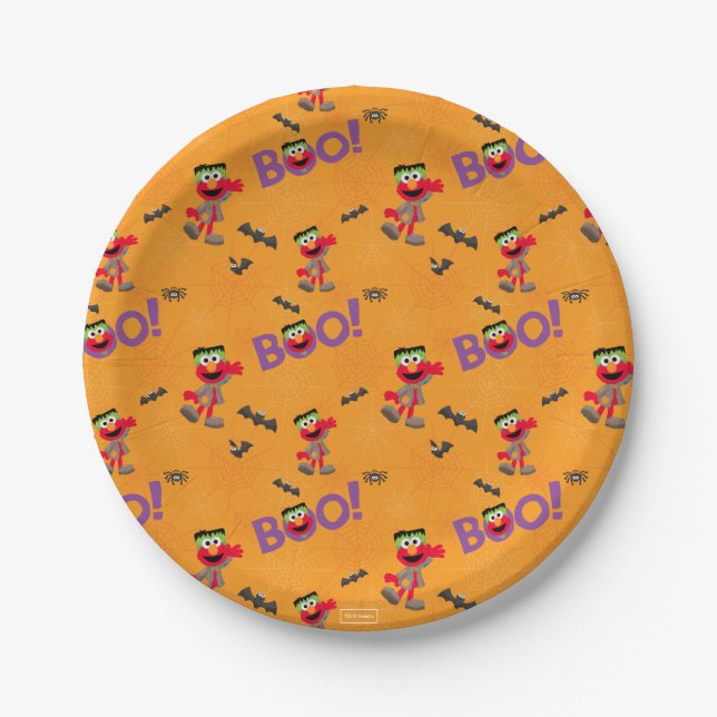 Prato De Papel Elmo | Halloween Boo Pattern (Frente)