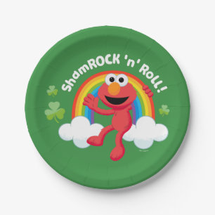 Prato De Papel Elmo   Shamrock 'n' Roll Rainbow
