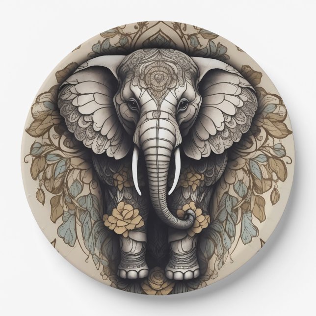 Prato De Papel Elphant Mandala (Frente)