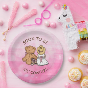Prato De Papel Em breve será a Cowgirl do Lil Chá de fraldas fe