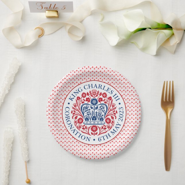 Prato De Papel Emblema da coroação do rei Carlos III (Casamento)