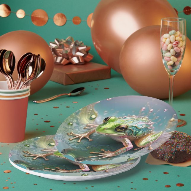 Prato De Papel "Emerald Essence: Sapo Verde na Arte Fractal" (Múltiplo)