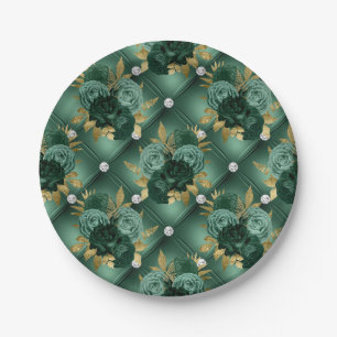 Prato De Papel Emerald Green e Dourado casamento