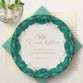 Prato De Papel Emerald Green Floral Quinceanera