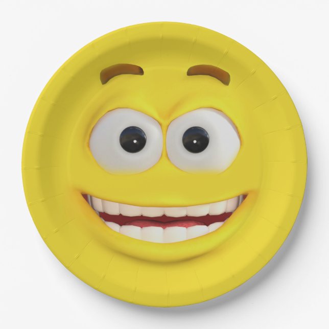 Prato De Papel Emoji Amarelo Feliz  (Frente)