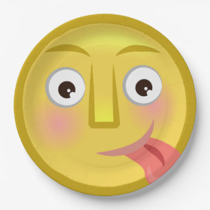 Prato De Papel Emoji Cara Engraçada com Língua para Fora