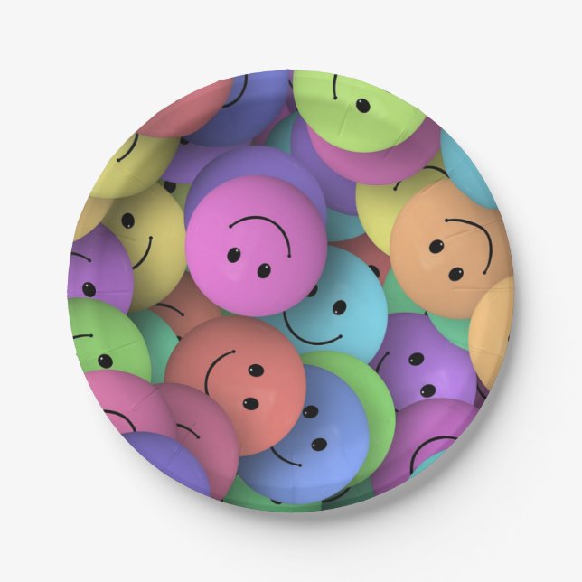 Prato De Papel Emoji de Rostos Felizes Coloridos (Frente)