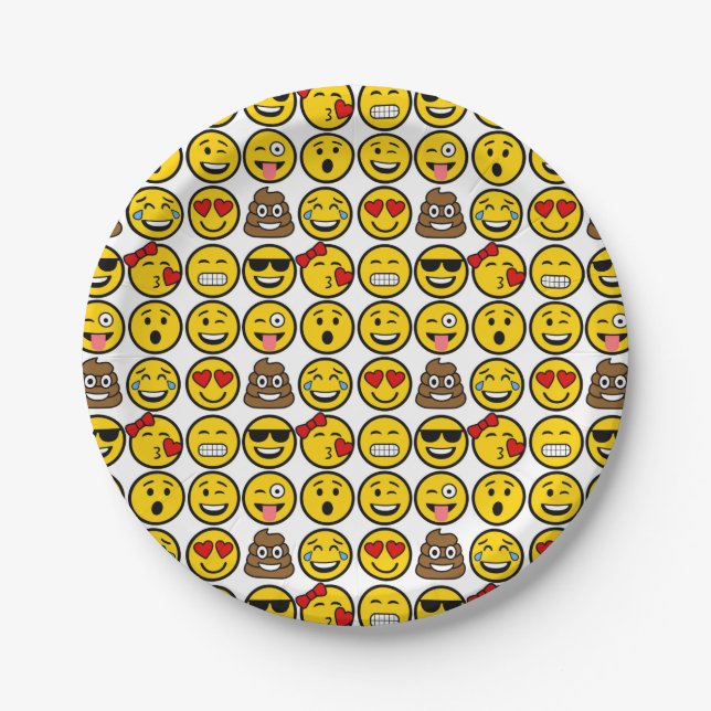 Prato De Papel Emoji Pattern Emotion Faces Divertidos (Frente)