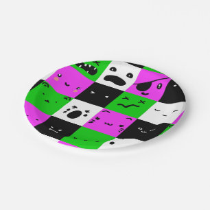 Prato De Papel Emoji Roça Kawaii Verde Roxo preto