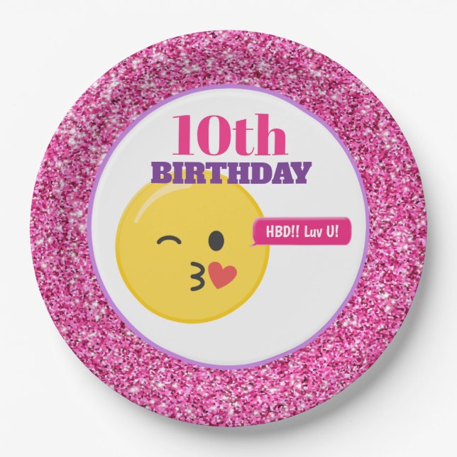 Prato De Papel Emoji Teen Birthday Pink Glitter Papéis (Frente)