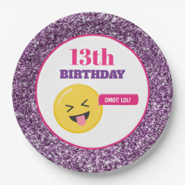 Prato De Papel Emoji Teen Birthday Roxo Folhas de Papel