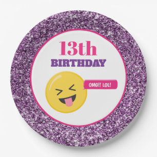 Prato De Papel Emoji Teen Birthday Roxo Folhas de Papel