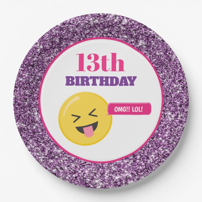 Prato De Papel Emoji Teen Birthday Roxo Folhas de Papel (Frente)