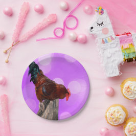 Prato De Papel Empoleirado em Majestade: Rooster Sobre o Brilho R