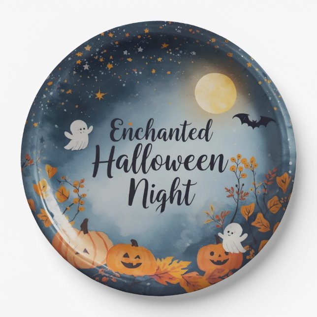 Prato De Papel Enchanted Halloween Night Paper Plate – Cute Ghost (Frente)