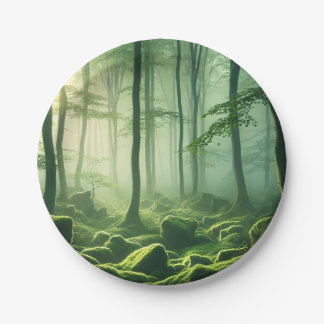Prato De Papel Enchanted Misty Forest Serene Green Woodland Scene
