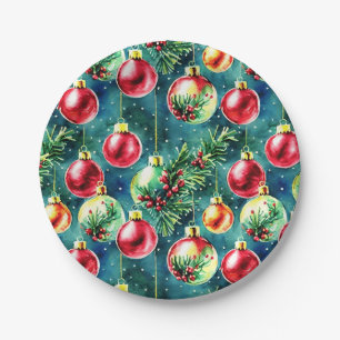 Prato De Papel Enfeites de natal de aquarelas, vermelhos e verdes
