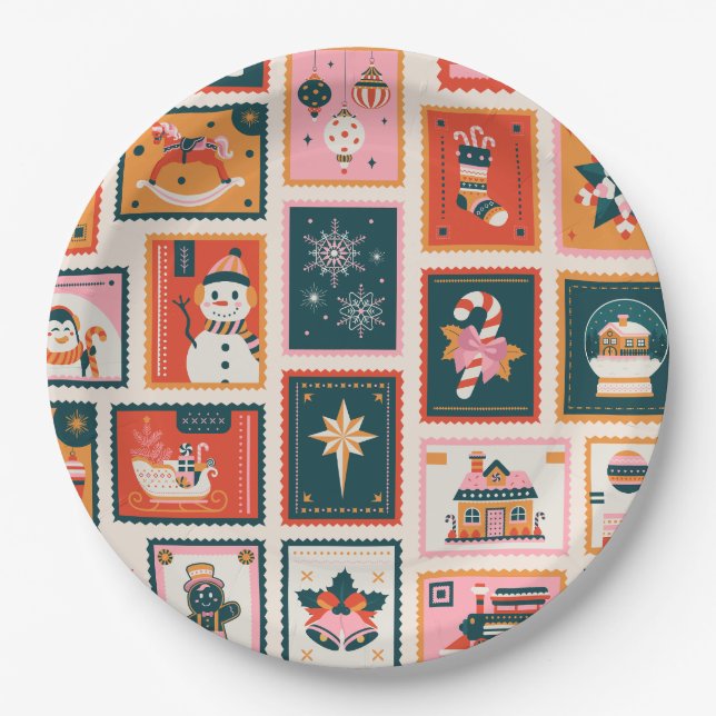 Prato De Papel Enfeites de natal mapas postais (Frente)