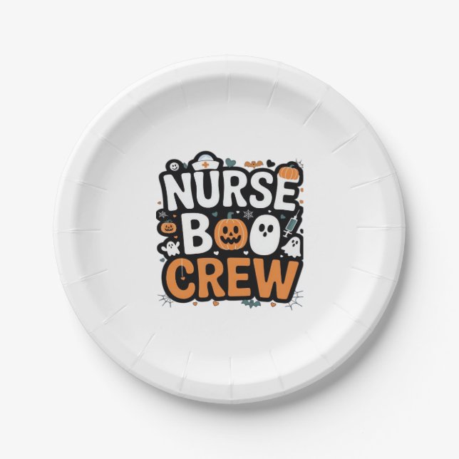 Prato De Papel Enfermeira Boo Crew Halloween Healthcare Hero Spoo (Frente)