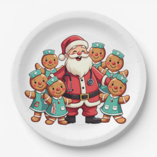 Prato De Papel Enfermeiras de pão Natal Santa Claus