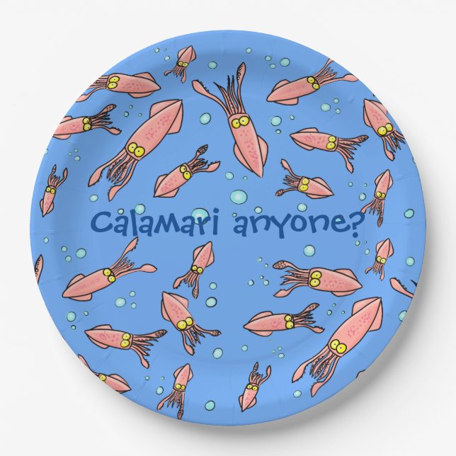 Prato De Papel Engraçada escola de lulas com desenhos animados (Frente)