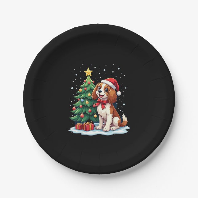 Prato De Papel Engraçado Cachorro Festivo Fumado com Natal decora (Frente)