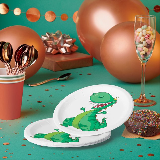 Prato De Papel Engraçado Cartoon Dinossaur Roaring T-Rex (Criador carregado)