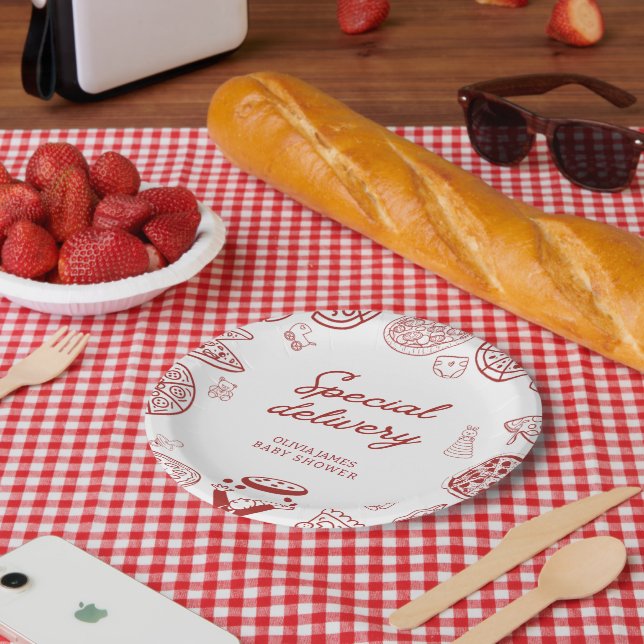 Prato De Papel Engraçado chá de fraldas especial de pizza (Piquenique)