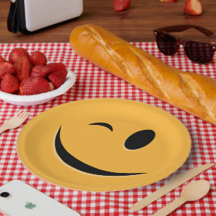 Prato De Papel Engraçado Emoji Piscar os olhos sorria Ria do rost
