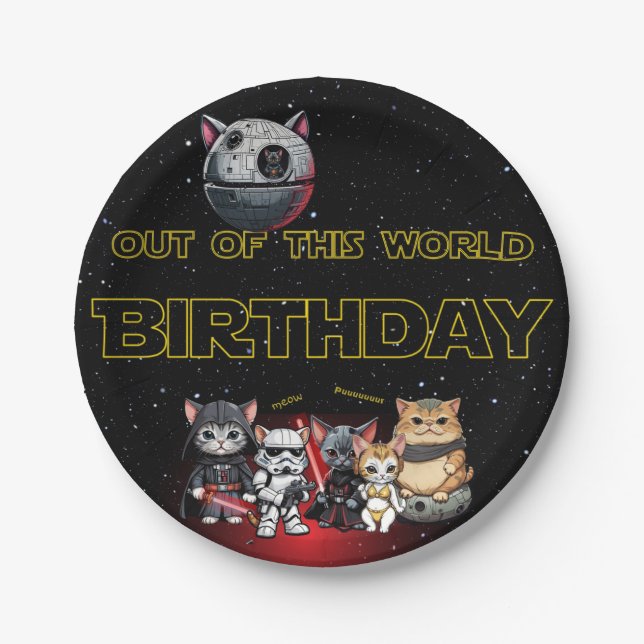 Prato De Papel Engraçado Ficção Científica Kitty Cat Convite Pers (Frente)