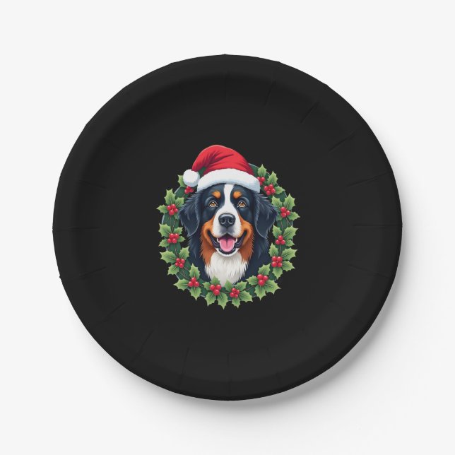 Prato De Papel Engraçado Natal Bernese Mountain Dog Topo (Frente)