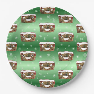 Prato De Papel Engraçado Natal Fruitcake Padrão Verde