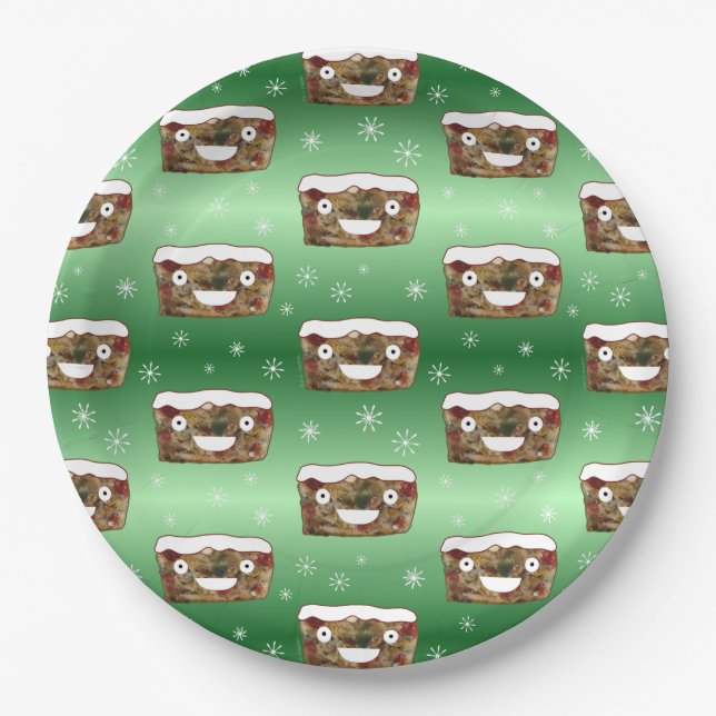 Prato De Papel Engraçado Natal Fruitcake Padrão Verde (Frente)