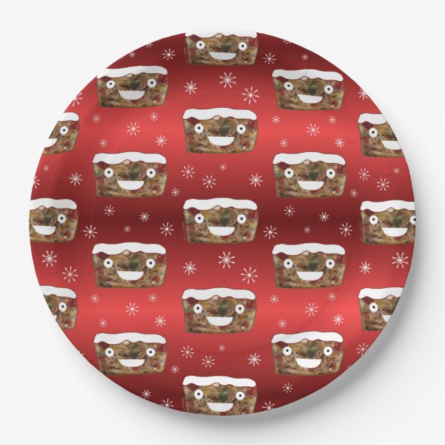 Prato De Papel Engraçado Natal Fruitcake Padrão Vermelho (Frente)