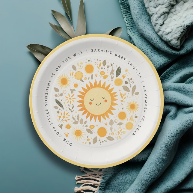 Prato De Papel Engraçado Nosso Pequeno Chá de fraldas Sol De Boho (Criador carregado)